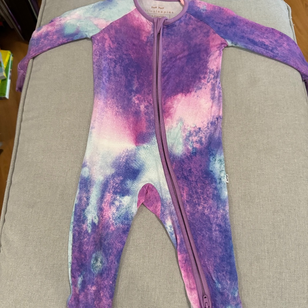 Purple Watercolor Little Sleepies Zippy 3-6mo